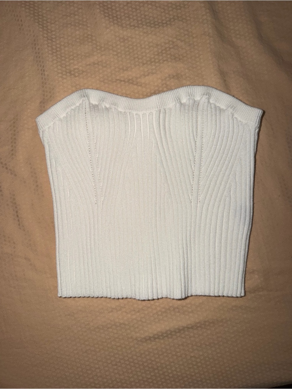 White Ribbed Strapless Crop Top